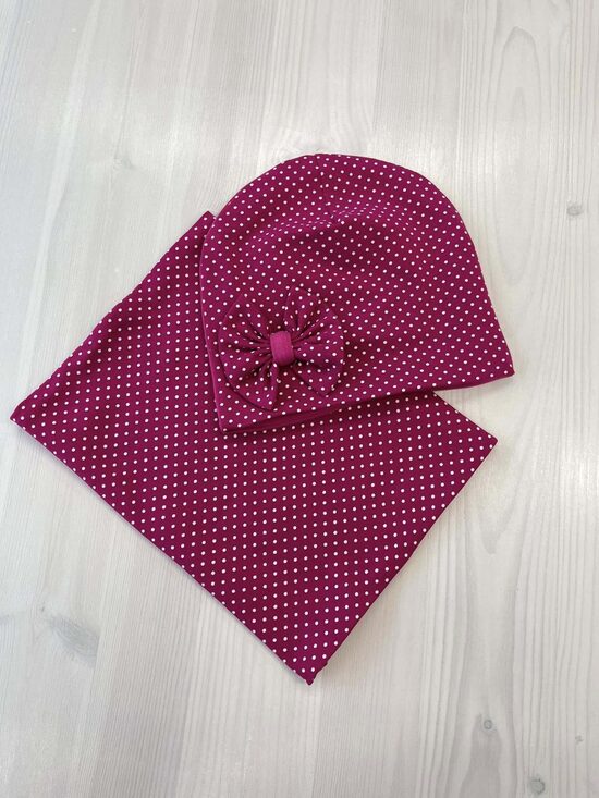 Beanie cepures un tuneļšalles komplekts Rozā ar bantīti