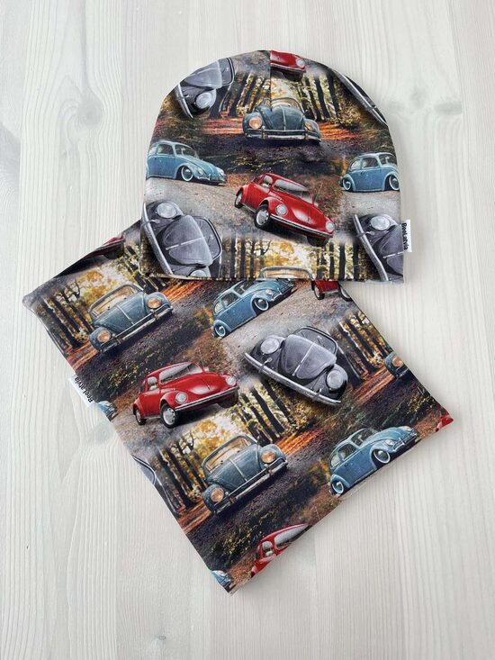 Beanie cepures un tuneļšalles komplekts Retro auto